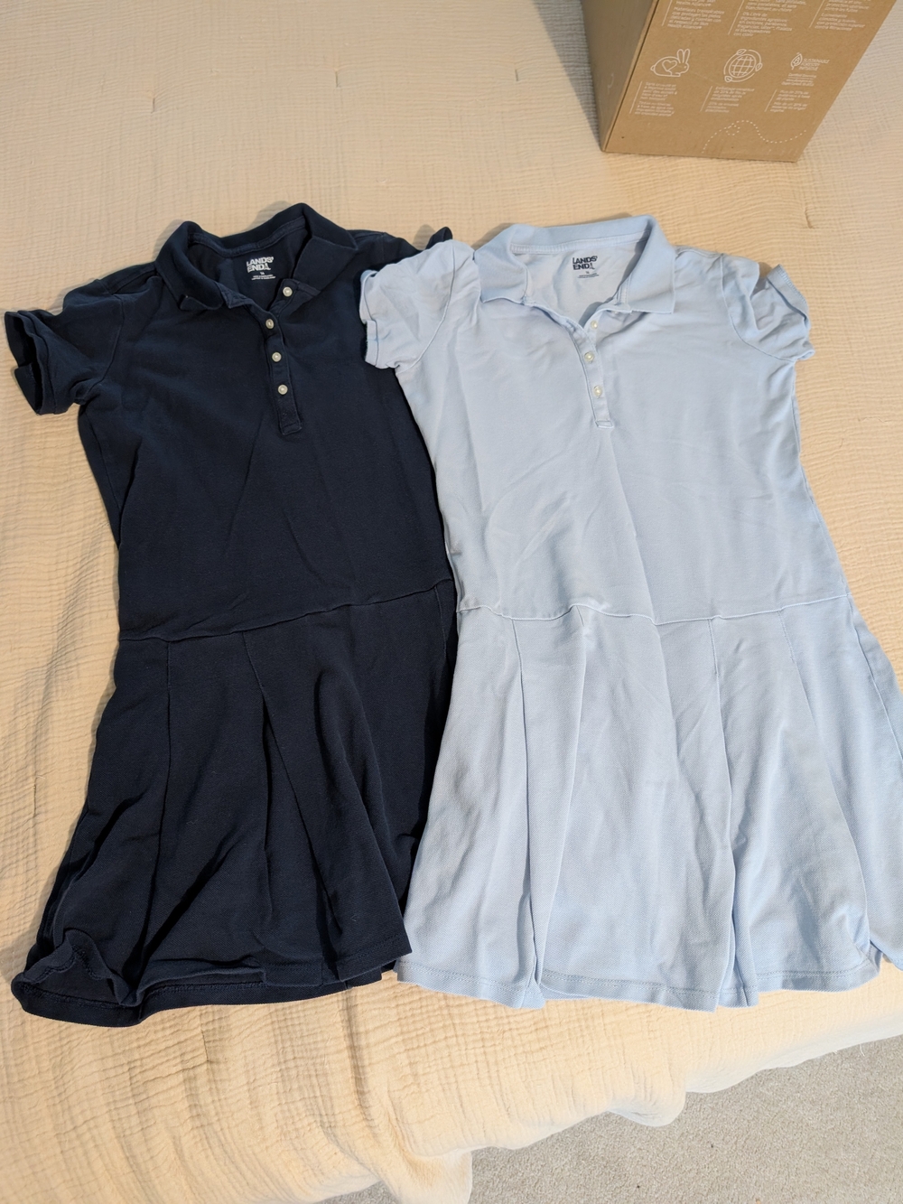 Two-Pack Collared Polo Dresses - Navy & Light Blue 100% Cotton Lands End NWOT
